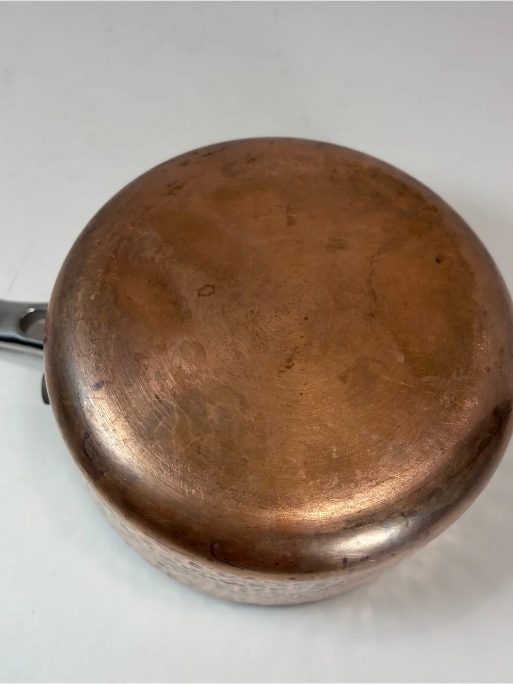 Lot Of 2 VTG French Style Hand Hammered Copper Saucepans Tin Lined 8”/5” W/Lids